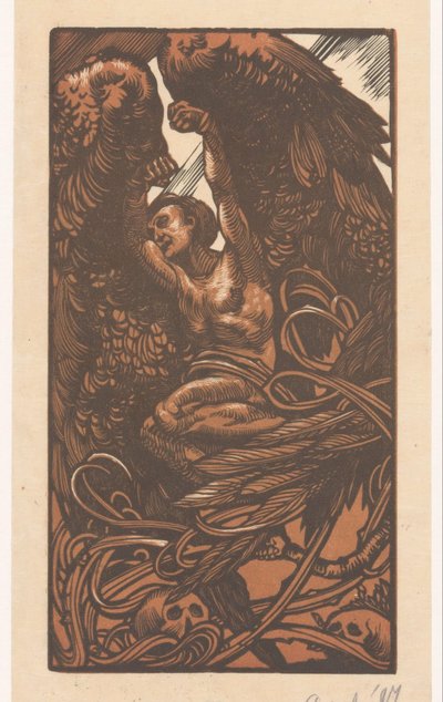 Bevinget kvinde med kranier af Johannes Josephus Aarts (signed by artist)