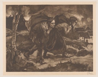 Mand og kvinde med taske på ryggen af Johannes Josephus Aarts (signed by artist)