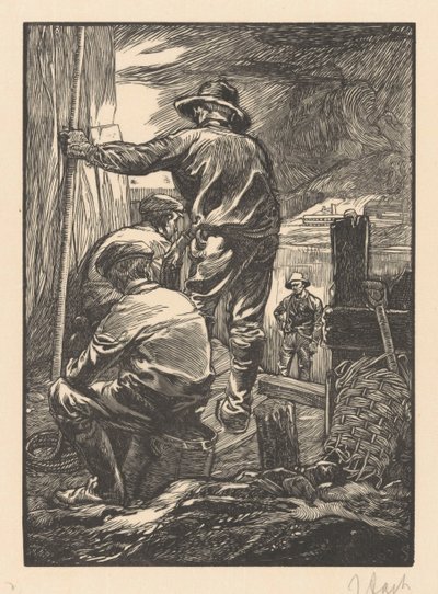 Fire arbejdere ved vandet af Johannes Josephus Aarts (signed by artist)