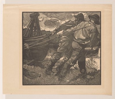 Arbejdere med reb på kysten af Johannes Josephus Aarts