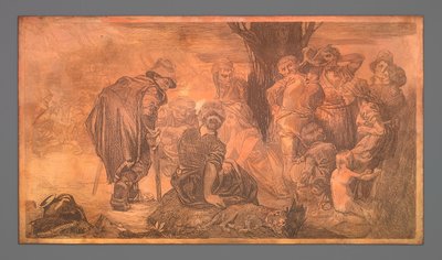 Gruppe af mænd og kvinder ved træet af Johannes Josephus Aarts
