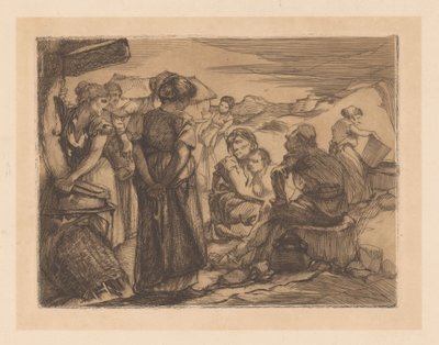 Mand, kvinder og barn i et bakket landskab af Johannes Josephus Aarts