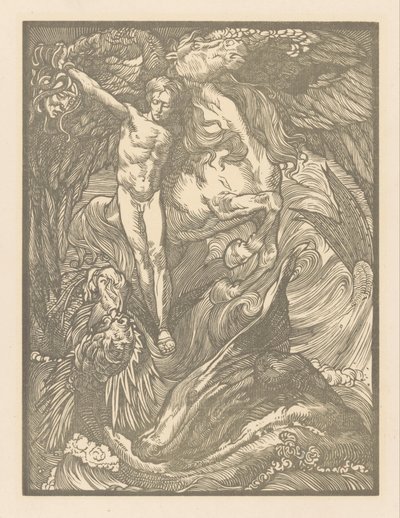 Perseus og havmonsteret Perseus og dragen, tryk på hollandsk papir af Johannes Josephus Aarts