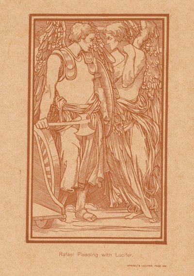 Raphael forsøger at bringe Lucifer til fornuft Rafael bønfalder Lucifer (titel på objekt) af Johannes Josephus Aarts
