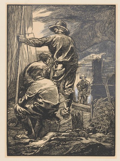 Fire arbejdere ved vandet af Johannes Josephus Aarts