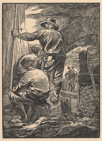 Fire arbejdere ved vandet af Johannes Josephus Aarts