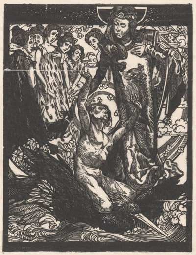Kvindefigurer med mand på fugleryg af Johannes Josephus Aarts