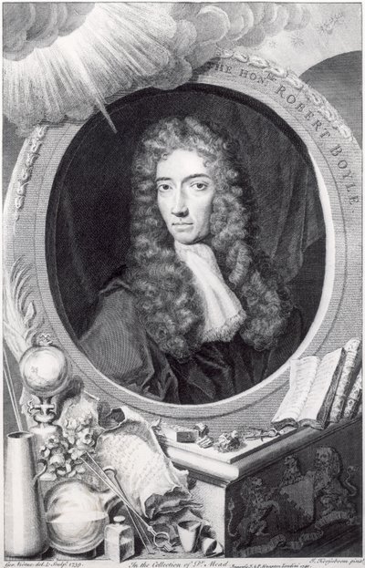 Portræt af den ærede Robert Boyle (1627-91) indgraveret af George Vertue (1684-1756) 1749 af Johannes Kerseboom