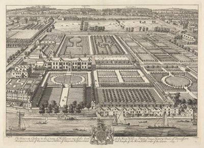 Udsigt over Beaufort House og Chelsea 1699 af Johannes Kip