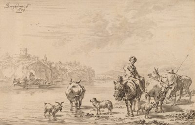 Kvinde siddende på et muldyr, 1769. af Johannes Kornlein