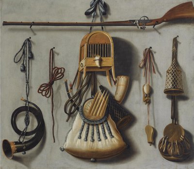 Stilleben med jagtudstyr af Johannes Leemans