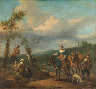 Italiensk Landskab med Figurer af Johannes Lingelbach
