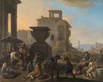 Italiensk markedsplads med en Quack-tandlæge Markedsplads i en italiensk by med en omrejsende tandtrækker af Johannes Lingelbach