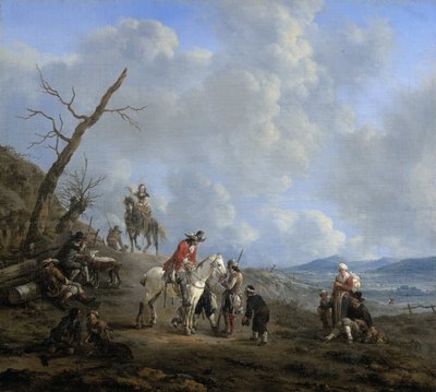 Landskab med ryttere, jægere og bønder af Johannes Lingelbach