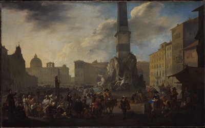 Romersk markedsscene på Piazza Navona af Johannes Lingelbach