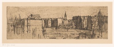 Udsigt over Amsterdam med huse under opførelse af Johannes Löhr