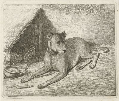 Hund på en kæde ved et hundehus af Johannes Mock