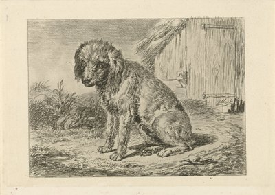 Siddende hund ved en lade af Johannes Mock