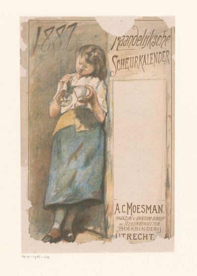 Afrivningskalender med boblesprængende pige Månedlig tårekalender 1887 (titel på objekt) af Johannes Moesman