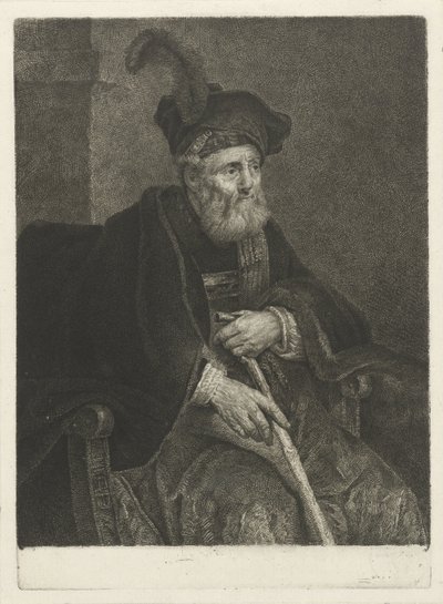 Portræt af en ukendt gammel mand i en stol af Johannes Pieter de Frey
