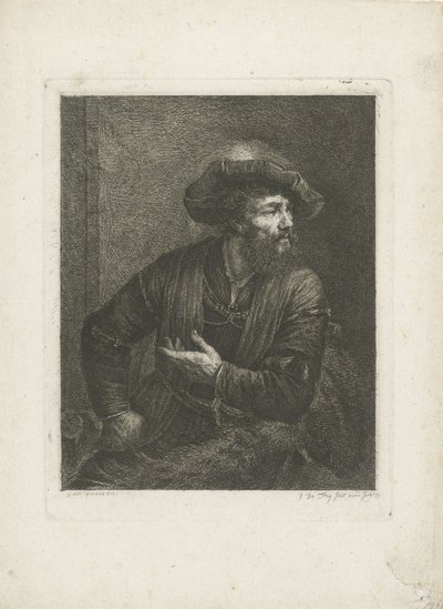 Portræt af ukendt mand med fjerberet af Johannes Pieter de Frey