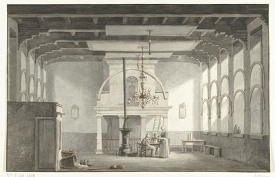 Salen i Kloveniersdoelen i Dordrecht, hvor Nationalsynoden blev holdt i årene 1618-1619, 1836 af Johannes Rutten (signed by artist)