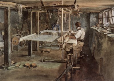 Appenzell væverpar i arbejde på håndvæven, omkring 1830 af Johannes Schiess
