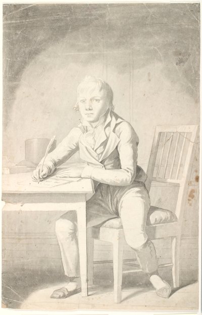 Ung skrivende dreng siddende ved et bord af Johannes Senn