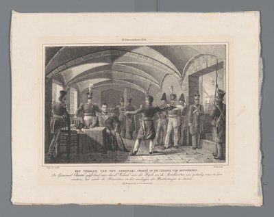 General Chassés ophold ved Citadellet i Antwerpen / (18. december 1832.) (titel på objektet) Fire plader af forsvaret af citadellet 10-18 december 1832 (serietitel) af Johannes Steyn