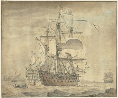 Et fransk tredæks krigsskib med fulde sejl af Johannes Swertner