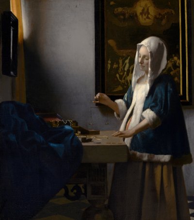 Frau mit Waage af Johannes Vermeer