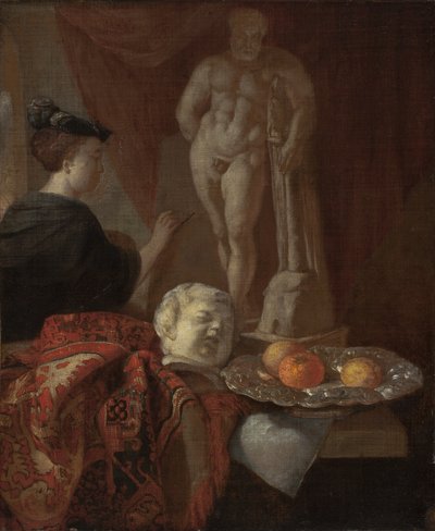 Stilleben og en kvinde ved et staffeli, slutningen af 1600-tallet af Johannes Voorhout