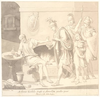 "M. Curius Dantatus foragter de Samnitiske Gesanters Gaver./ Plutach: in vita. Censor Cato." af Johannes Wiedewelt