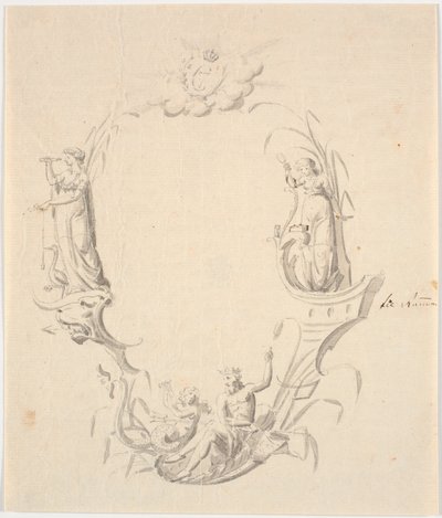 Udkast til titelvignet til et søkort (med teksten: Pass Kaart over Kattegattet, udg. af Søkortarkivet 1799) af Johannes Wiedewelt