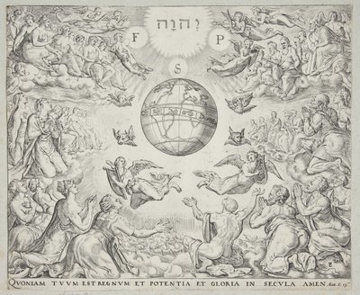 Tilbedelse af treenigheden i himlen af Johannes Wierix