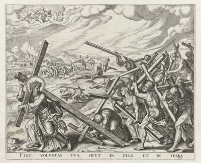 Lad din vilje ske på jorden, som den er i himlen Giv os i dag det brød, vi har brug for. Tilgiv os vor gæld, ligesom vi også har tilgivet dem, der skyldte os. Sæt os ikke i prøvelse Fadervor (serietitel) af Johannes Wierix