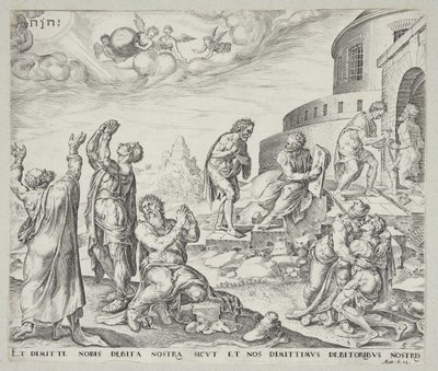 Mand beder om tilgivelse og tilgiver sine skyldnere af Johannes Wierix