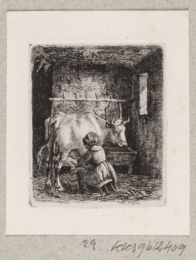 En pige malker en ko af Johannes Wilhelm Zillen