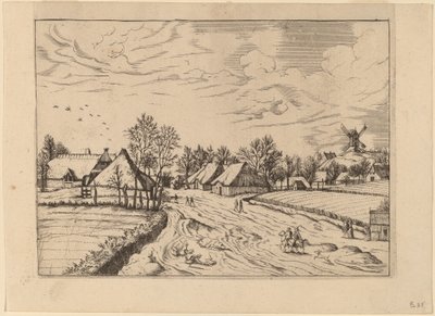 Landsby med Postmølle af Johannes and Lucas van Doetechum after Master of the Small Landscapes