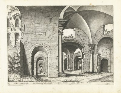Udsigt over Diocletians bade Romerske ruiner, 1561 (serietitel) af Johannes of Lucas van Doetechum (attributed to)