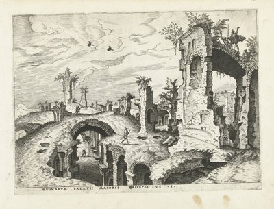 Udsigt over ruinerne på Palatinerhøjen Romerske ruiner, 1561 (serietitel) af Johannes of Lucas van Doetechum (attributed to)