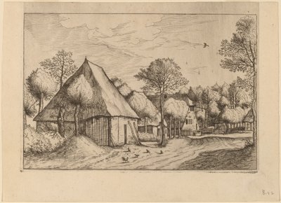 En gård med en trækkebrønd af Johannes van Doetechum, the Elder and Lucas