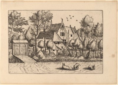 Landsted med grøft af Johannes van Doetechum, the Elder and Lucas