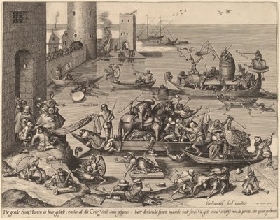 Sankt Martin med sin hest i et skib af Johannes van Doetechum, the Elder, and Lucas