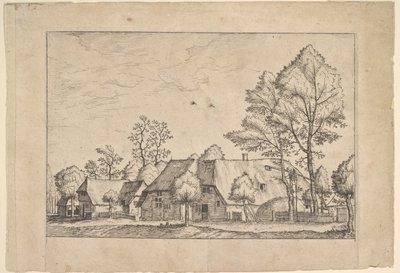 Stor gård med trækbrønd fra Ikoner af gårde og landlige hytter fra..., ca. 1559-61. af Johannes van Doetecum I