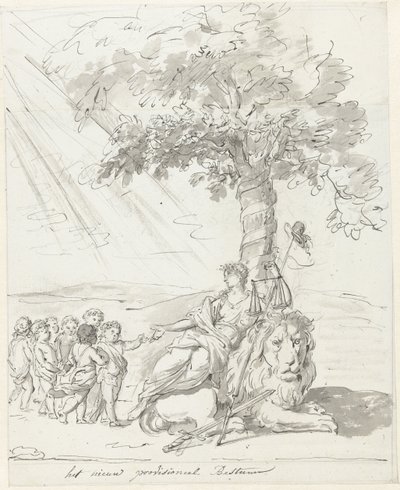 Folkets regering oprettet, dekoration på Amstelveld, 1795 Den nye foreløbige bestyrelse (titel på objekt) af Johannes van Dregt (rejected attribution)