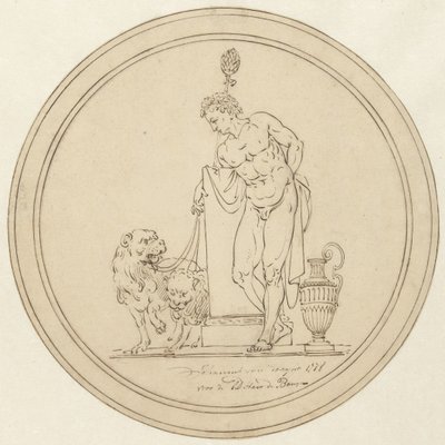 Allegorisk mandsfigur, stående med to løver af Johannes van Dregt