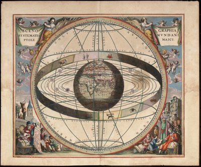 Scenografi af den ptolemæiske kosmografi Fra Andreas Cellarius Harmonia Macrocosmica, ca. 1660 af Johannes van Loon
