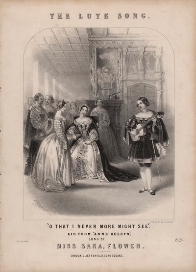 Lutesangen fra Anna Bolena af Donizetti (farve litho) af John (after) Brandard