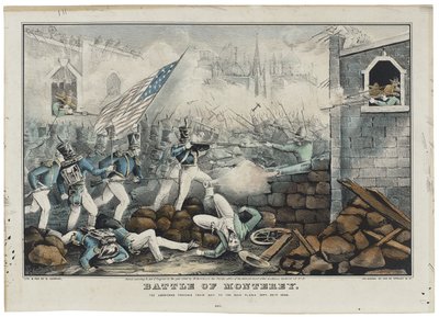 Slaget ved Monterey den 7. juli 1846, litho af Nathaniel Currier (1813-88) af John (after) Cameron